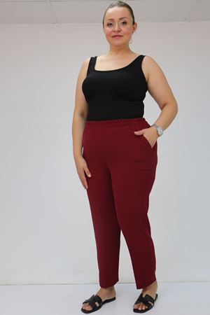 59015 Büyük Beden Borupaça Krep Pantolon - Bordo