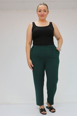59015 Büyük Beden Borupaça Krep Pantolon - Zümrüt