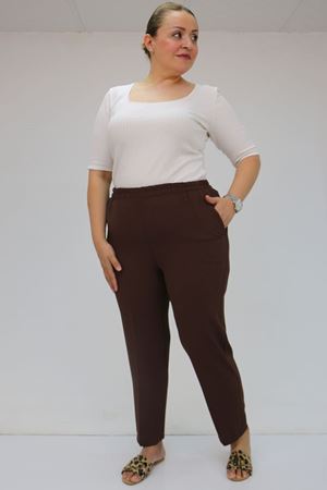 59015 Büyük Beden Borupaça Krep Pantolon - Kahve