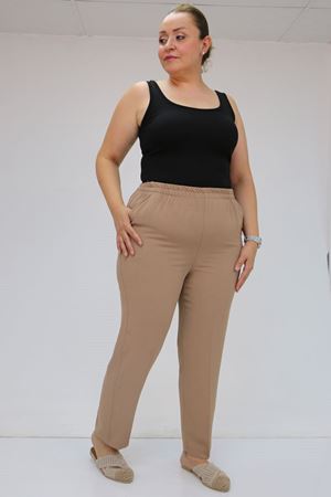 59015 Büyük Beden Borupaça Krep Pantolon - Vizon