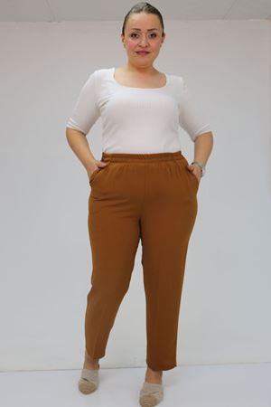 59015 Büyük Beden Borupaça Krep Pantolon - Hardal