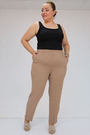59015 Büyük Beden Borupaça Krep Pantolon - Vizon