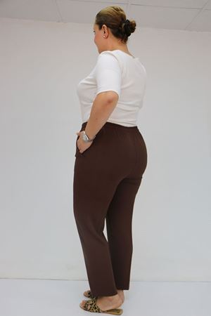59015 Büyük Beden Borupaça Krep Pantolon - Kahve