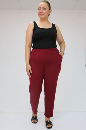 59015 Büyük Beden Borupaça Krep Pantolon - Bordo