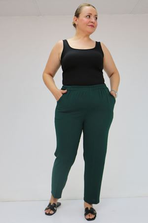 59015 Büyük Beden Borupaça Krep Pantolon - Zümrüt