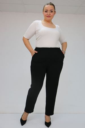 59015 Büyük Beden Borupaça Krep Pantolon - Siyah