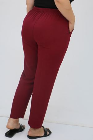 59015 Büyük Beden Borupaça Krep Pantolon - Bordo