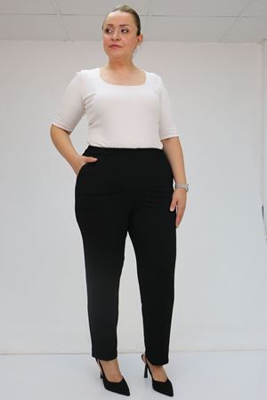 59015 Büyük Beden Borupaça Krep Pantolon - Siyah