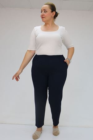 59015 Büyük Beden Borupaça Krep Pantolon - Lacivert