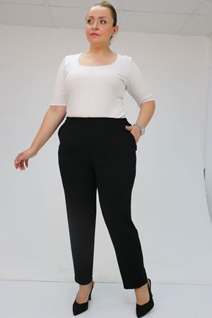 59015 Büyük Beden Borupaça Krep Pantolon - Siyah