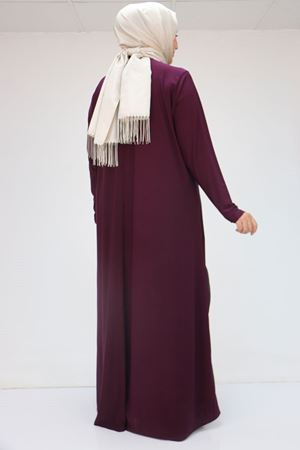 52017 Büyük Beden Şifon -Sandy Taş Detaylı Elbise - Mürdüm