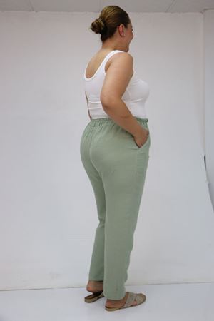 59020 Büyük Beden Beli Lastikli Müslin Dar Paça Pantolon - Nefti