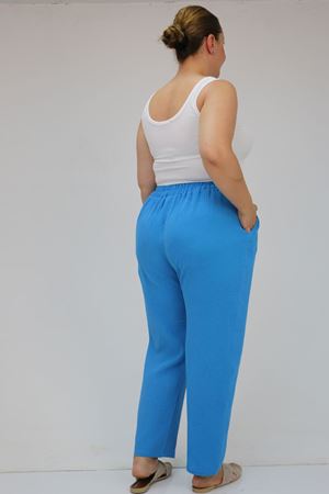 59020 Büyük Beden Beli Lastikli Müslin Dar Paça Pantolon - İndigo