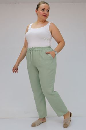 59020 Büyük Beden Beli Lastikli Müslin Dar Paça Pantolon - Nefti
