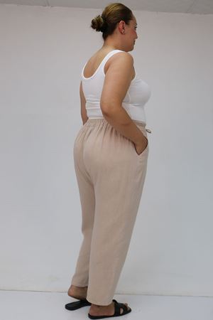 59020 Büyük Beden Beli Lastikli Müslin Dar Paça Pantolon - Bej