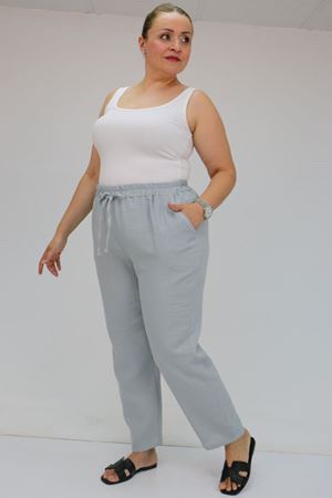 59020 Büyük Beden Beli Lastikli Müslin Dar Paça Pantolon - Gri