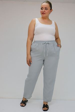 59020 Büyük Beden Beli Lastikli Müslin Dar Paça Pantolon - Gri