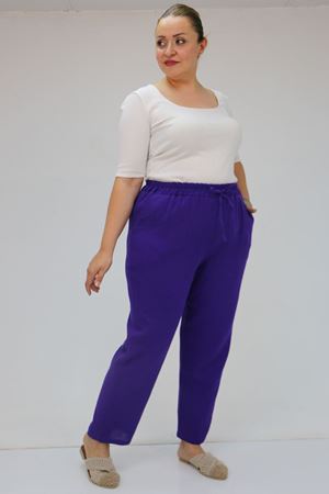 59020 Büyük Beden Beli Lastikli Müslin Dar Paça Pantolon - Mor