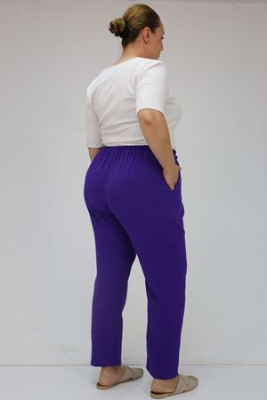 59020 Büyük Beden Beli Lastikli Müslin Dar Paça Pantolon - Mor