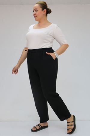 59020 Büyük Beden Beli Lastikli Müslin Dar Paça Pantolon - Siyah