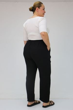 59020 Büyük Beden Beli Lastikli Müslin Dar Paça Pantolon - Siyah
