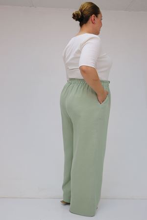 59021 Büyük Beden Beli Lastikli Müslin Bol Paça Pantolon - Nefti