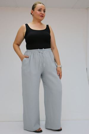 59021 Büyük Beden Beli Lastikli Müslin Bol Paça Pantolon - Gri