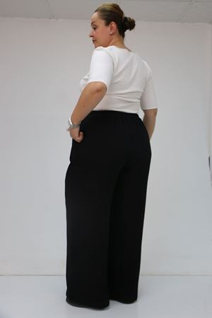 59021 Büyük Beden Beli Lastikli Müslin Bol Paça Pantolon - Siyah