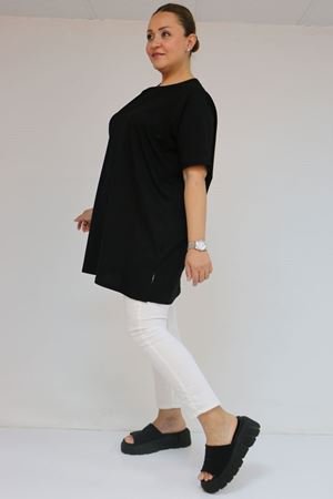 58505 Büyük Beden Yakası Ribanalı Suprem Tişört - Siyah