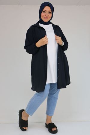 58505 Büyük Beden Yakası Ribanalı Suprem Tişört - Beyaz