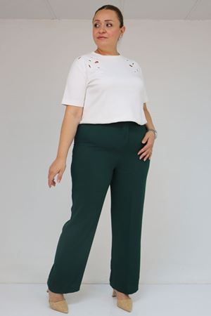 59016 Büyük Beden Beli Düğmeli Krep Pantolon - Zümrüt