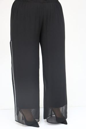 47064 Büyük Beden Taş Baskı Detaylı Sandy Şifon Pantolonlu Takım - Siyah