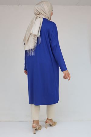 58080 Büyük Beden Düşük Kol Taş Detaylı Penye Tunik - İndigo