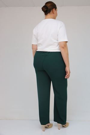 59016 Büyük Beden Beli Düğmeli Krep Pantolon - Zümrüt
