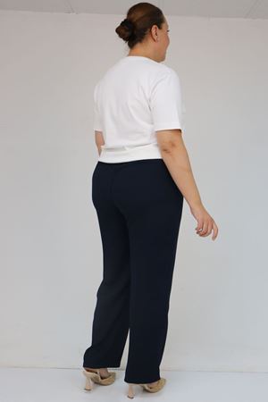 59016 Büyük Beden Beli Düğmeli Krep Pantolon - Lacivert