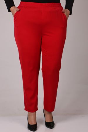 F-29020 Büyük Beden Beli Lastikli Boru Paça En Boy Pantolon - Kırmızı