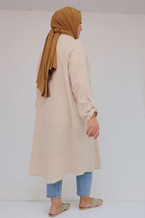 58092 Büyük Beden Çift Düğme Detaylı Müslin Gömlek - Bej