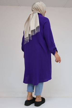 58092 Büyük Beden Çift Düğme Detaylı Müslin Gömlek - Mor