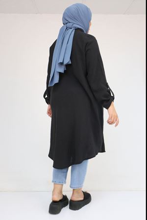 58092 Büyük Beden Çift Düğme Detaylı Müslin Gömlek - Siyah