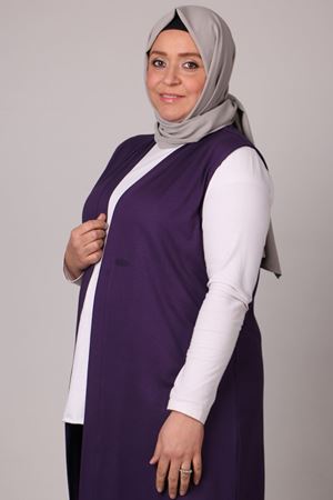 34000 Büyük Beden Penye Giy-Çık Yelek - Mor