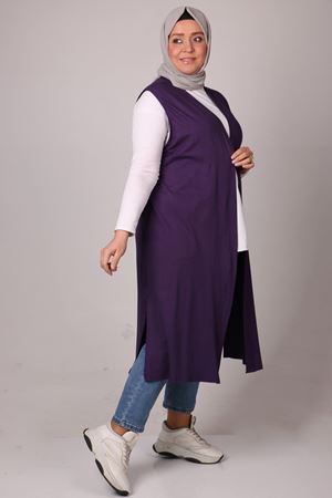 34000 Büyük Beden Penye Giy-Çık Yelek - Mor