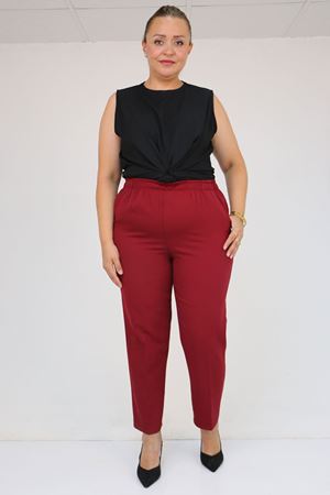 59018 Büyük Beden Boru Paça Double Kumaş Pantolon - Bordo