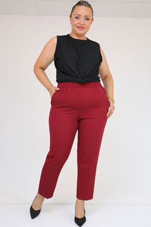 59018 Büyük Beden Boru Paça Double Kumaş Pantolon - Bordo