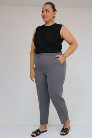 59018 Büyük Beden Boru Paça Double Kumaş Pantolon - Gri