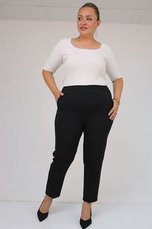 59018 Büyük Beden Boru Paça Double Kumaş Pantolon - Siyah