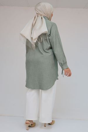 58075 Büyük Beden Önü Fırfır Detaylı Erkek Yaka Gömlek - Nefti Kırçıllı