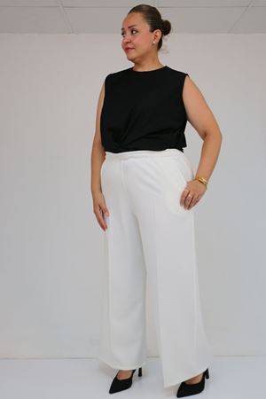 59017 Büyük Beden Beli Lastikli Bolpaça Pantolon - Ekru