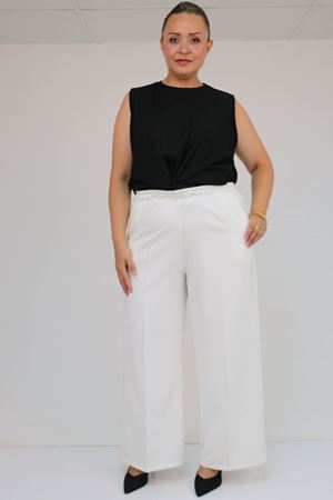 59017 Büyük Beden Beli Lastikli Bolpaça Pantolon - Ekru