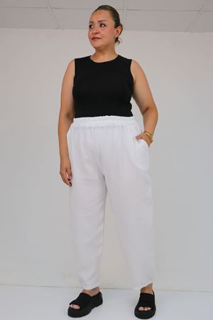 59022 Büyük Beden Paçası Yarım Lastikli Müslin Pantolon - Beyaz