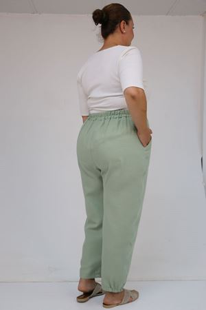 59022 Büyük Beden Paçası Yarım Lastikli Müslin Pantolon - Nefti